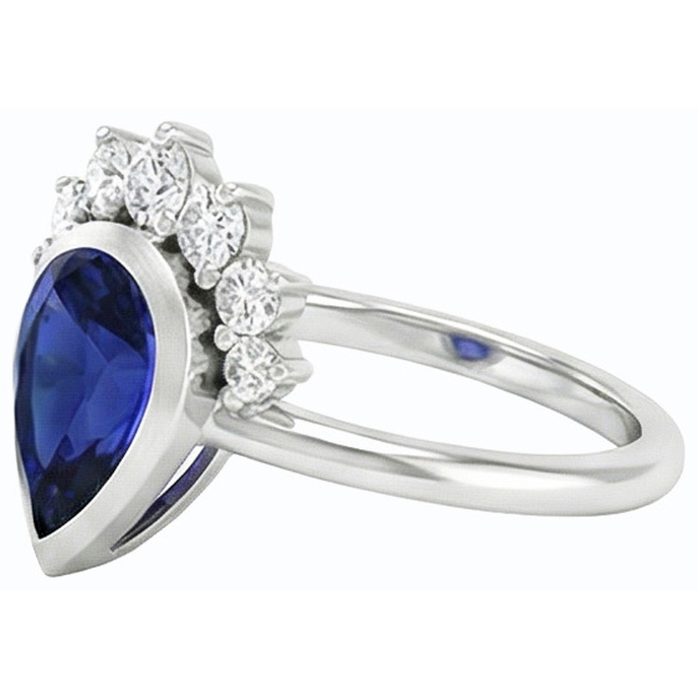 Gold Wedding Ring Bezel Set Ceylon Sapphire Natural Earth Mined Diamonds 3.50 Carats
