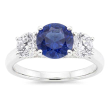Gold Wedding Ring Round Natural Earth Mined Diamond & Ceylon Sapphire 3 Stone 3 Carats