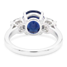 Gold Wedding Ring Round Natural Earth Mined Diamond & Ceylon Sapphire 3 Stone 3 Carats