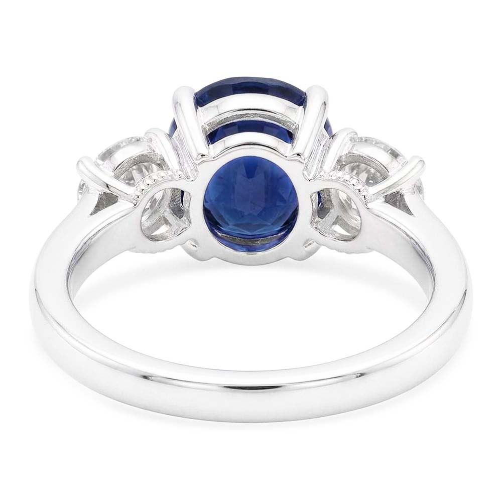 Gold Wedding Ring Round Natural Earth Mined Diamond & Ceylon Sapphire 3 Stone 3 Carats
