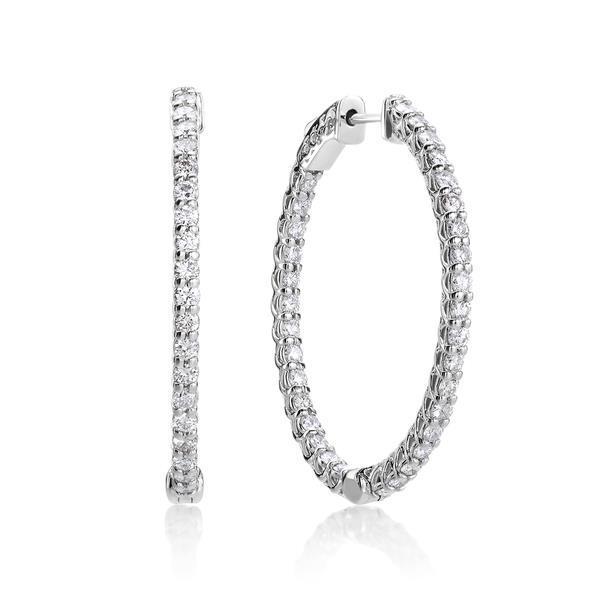 Gold White 14K 2.60 Carats Real Round Cut Diamonds Women Hoop Earrings