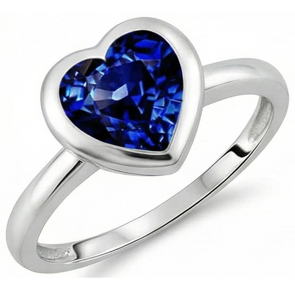 Gold Women's Engagement Heart Bezel Set Blue Sapphire Ring 3 Carats