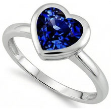 Gold Women's Engagement Heart Bezel Set Blue Sapphire Ring 3 Carats