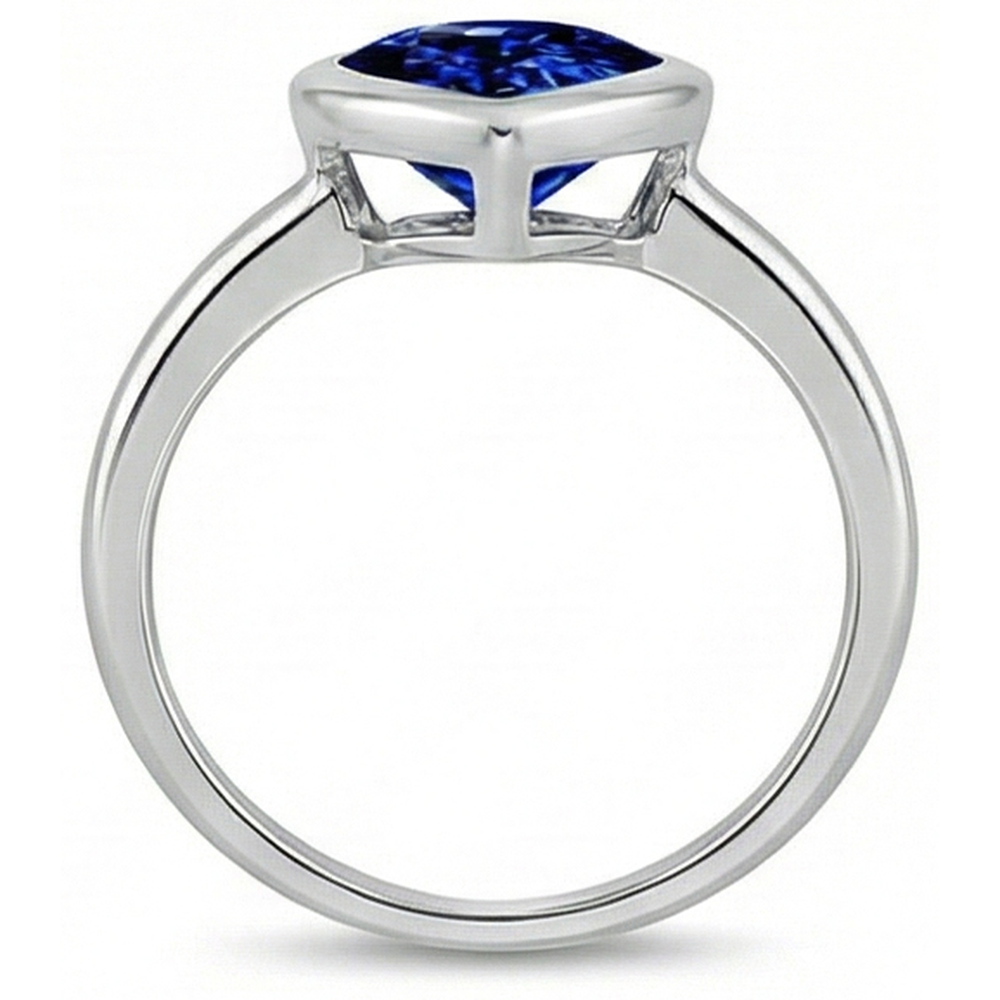 Gold Women's Engagement Heart Bezel Set Blue Sapphire Ring 3 Carats