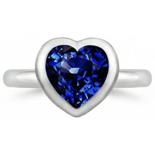 Gold Women's Engagement Heart Bezel Set Blue Sapphire Ring 3 Carats