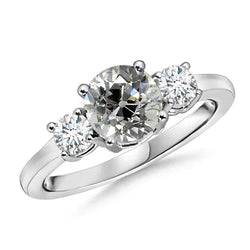 Gold Women's Ring 3 Stone Round Old Miner Natural Earth Mined Diamond Jewellery 3.50 Carats