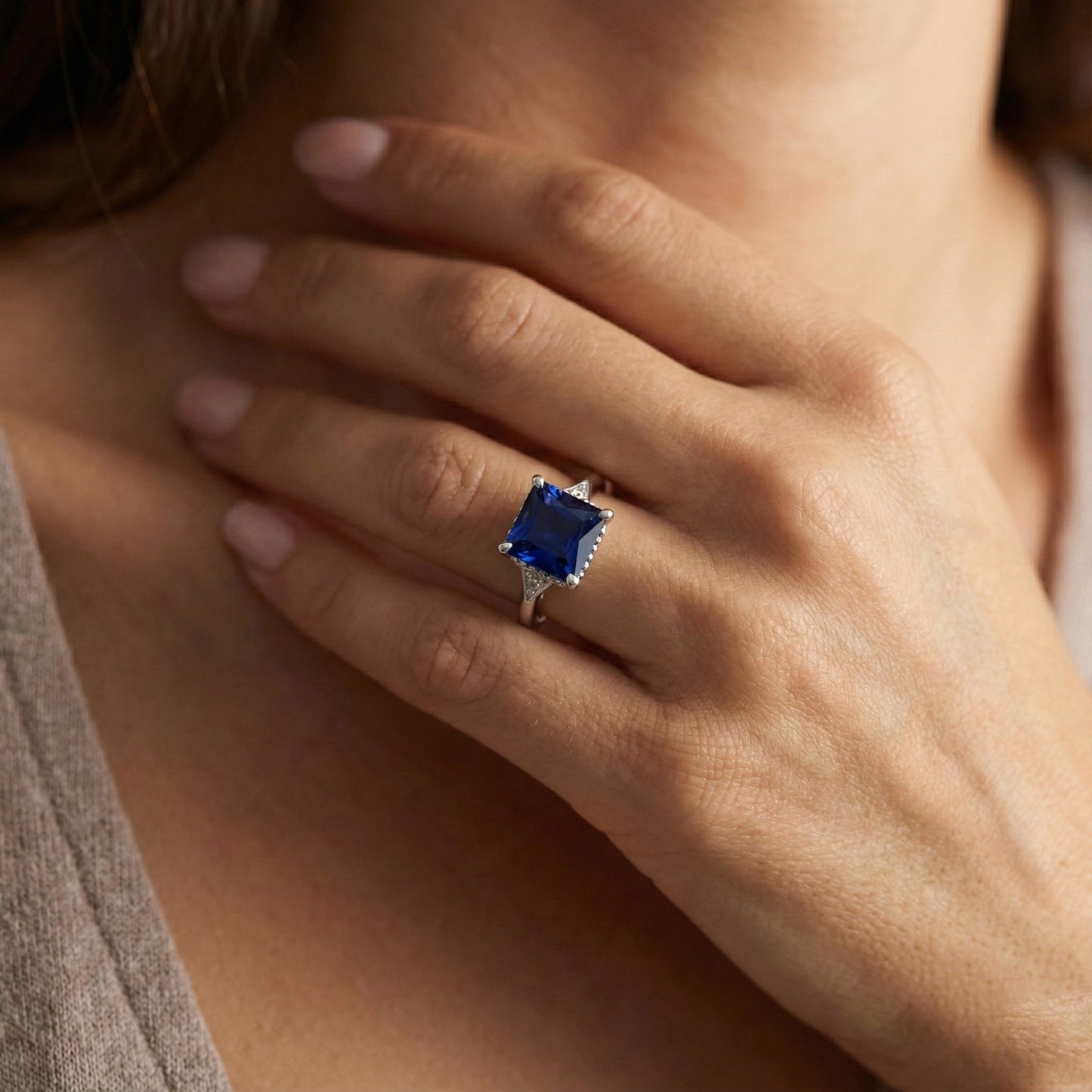 Gold 3 Stone Natural Earth Mined Diamond & Blue Sapphire Ring Split Shank 5.25 Carats