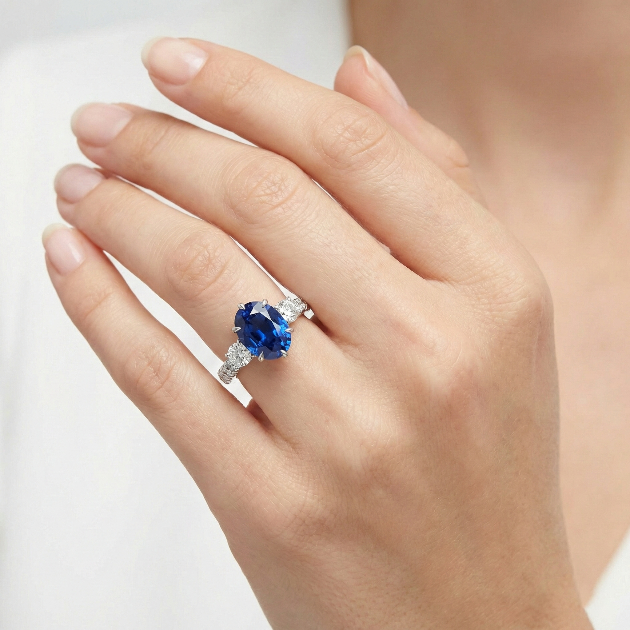 Gold Anniversary Solitaire Blue Sapphire With Accents Ring 4.50 Carats