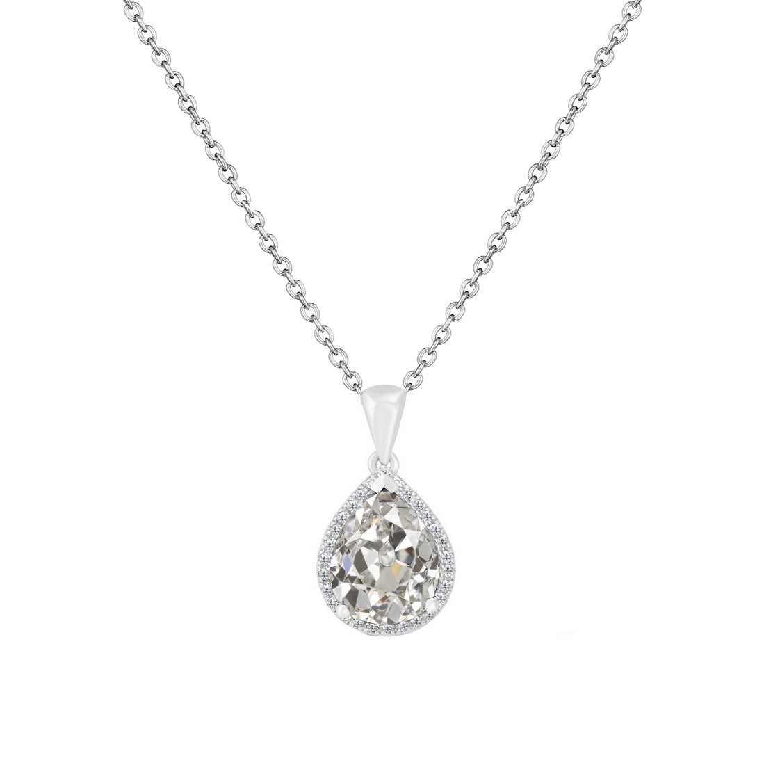 Diamond Antique Cushion Drop Pendant in 14 Karat White Gold – main view