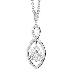 Real Diamond Pendant Necklace – 14 Karat White Gold 2.50 ct