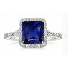 Gold Halo Natural Earth Mined Diamond Ring Princess Blue Sapphire With Accents 6.25 Carats