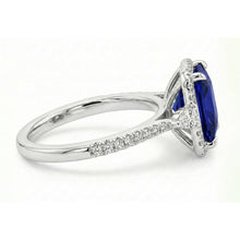 Gold Halo Natural Earth Mined Diamond Ring Princess Blue Sapphire With Accents 6.25 Carats
