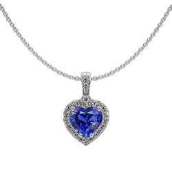 Natural Royal Blue Sapphire Precious Stone Pendant – 14K White