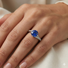 natural round sapphire 3ct ring with diamond accents