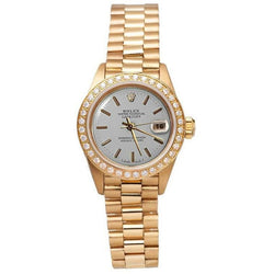 Gold Presidential Rolex Watch White Stick Dial Diamond Bezel Dj