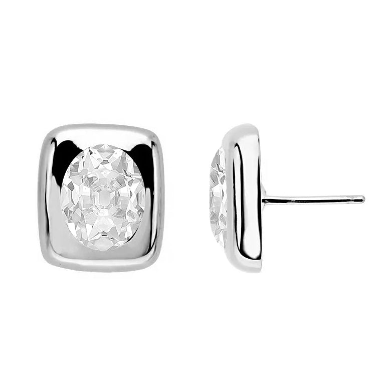 Genuine Brilliant Diamond Stud Earrings 6 ct 14 Karat White Gold – front view