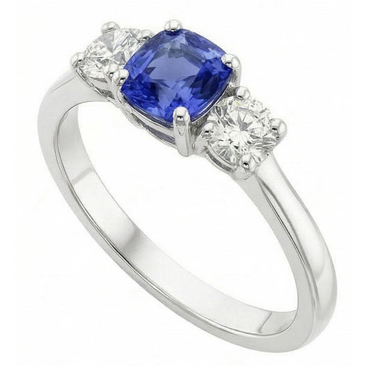 Gold Three Stone Engagement Ring Radiant Sapphire 2 Carat Natural Earth Mined Diamonds