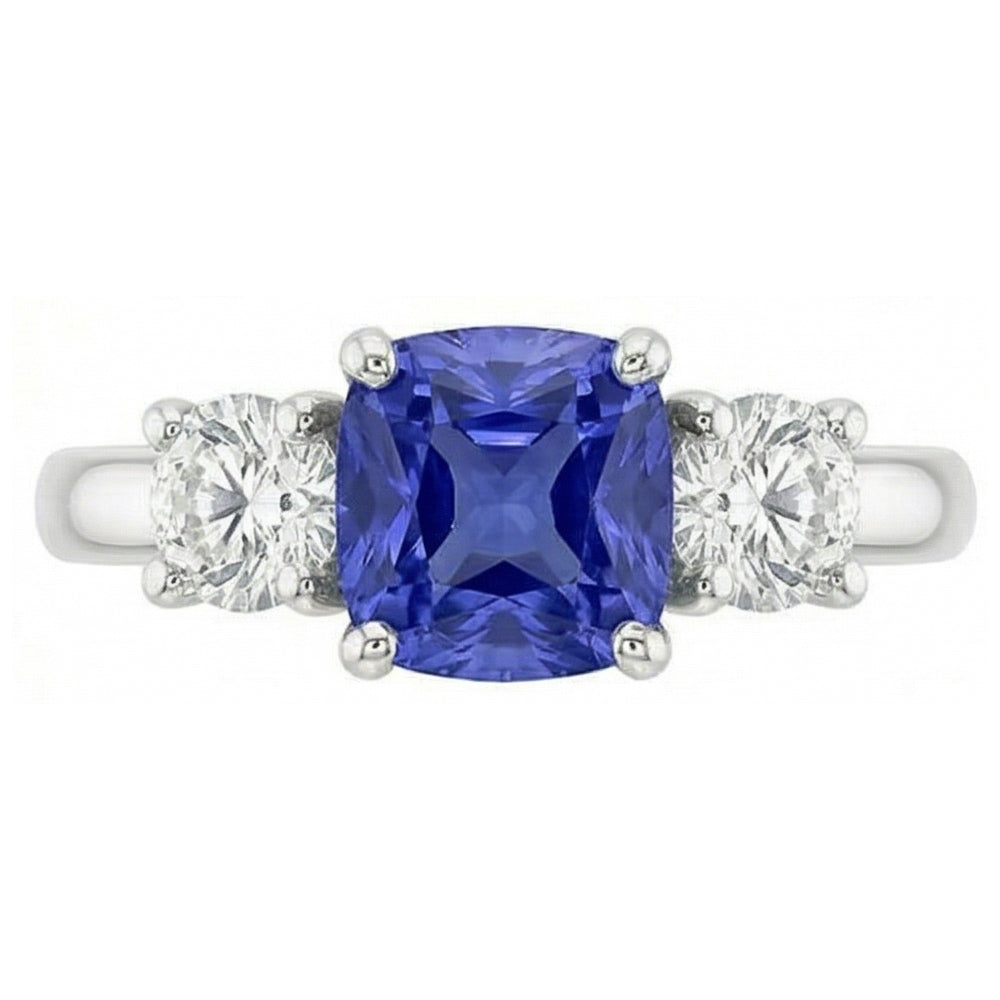 Gold Three Stone Engagement Ring Radiant Sapphire 2 Carat Natural Earth Mined Diamonds