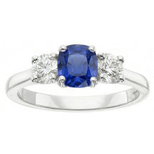 Gold Three Stone Engagement Ring Radiant Sapphire 2 Carat Natural Earth Mined Diamonds