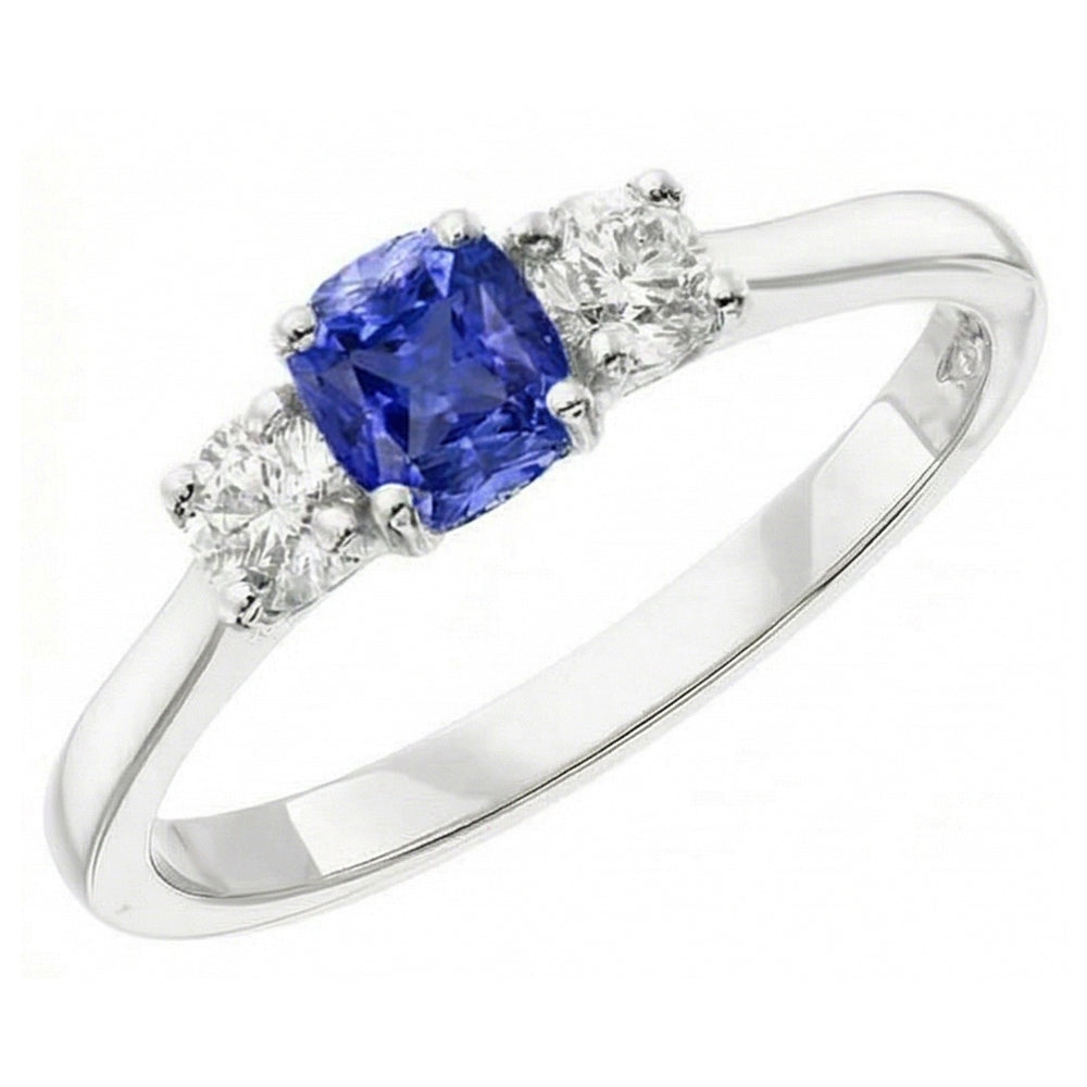 Gold Three Stone Engagement Ring Radiant Sapphire 2 Carat Natural Earth Mined Diamonds