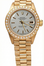 Gold Presidential Rolex Watch White Stick Dial Diamond Bezel Dj