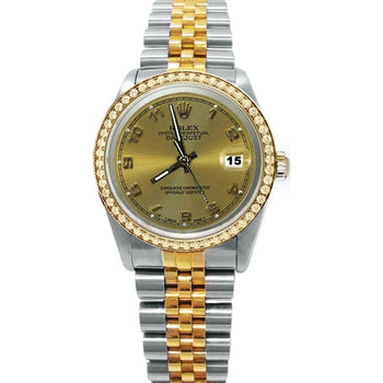 Gold & Steel Champagne Dial Rolex Datejust Diamond Bezel Watch QUICK SET