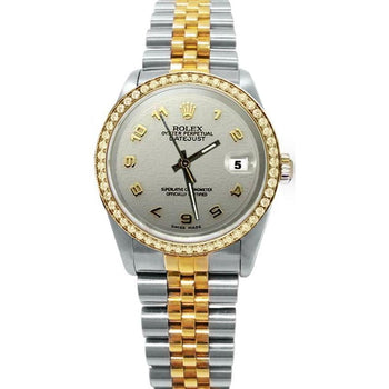 Gold & Steel Datejust Diamond Bezel White Arabic Dial Rolex Watch QUICK SET