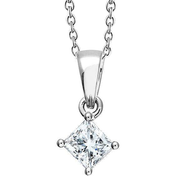 Gorgeous 2 Carat Princess Cut Real Diamond Pendant Necklace Gold White 14K