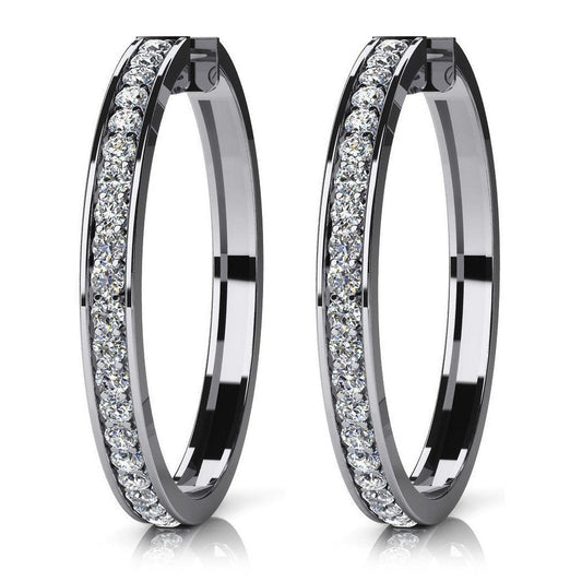 Gorgeous 2 Ct Small Round Cut Real Diamonds Hoop Earrings White Gold 14K