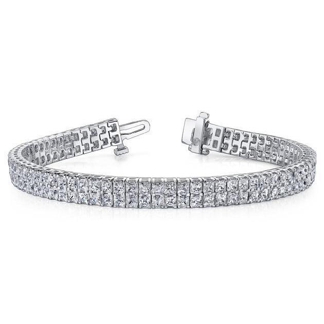 Gorgeous 21 Carats Princess Cut Genuine Diamond Carpet Bracelet 14K White Gold