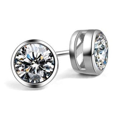 Gorgeous 3 Carats Real Diamond Studs Women Earring Gold White 14K