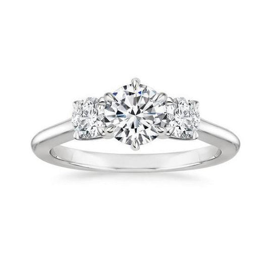 Gorgeous 3 Stone Round Cut 3.25 Ct Natural Diamonds Wedding Ring White Gold