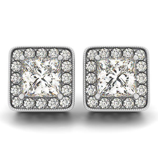 Gorgeous 3.32 Carats Real Princess & Round Cut Diamonds Halo Stud Earring