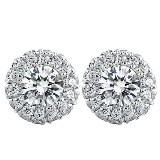 Gorgeous 3.40 Carats Round Cut Halo NaturalDiamond Ladies Stud Earrings