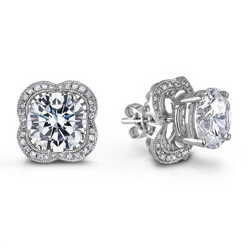 Gorgeous 3.64 Carats Real Round Diamond Women Stud Halo Earring White Gold