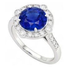 Gorgeous 5.61 Carats Sri Lanka Sapphire Round And Natural Earth Mined DIAMOND ( NOT LAB GROWN ) Gold Ring