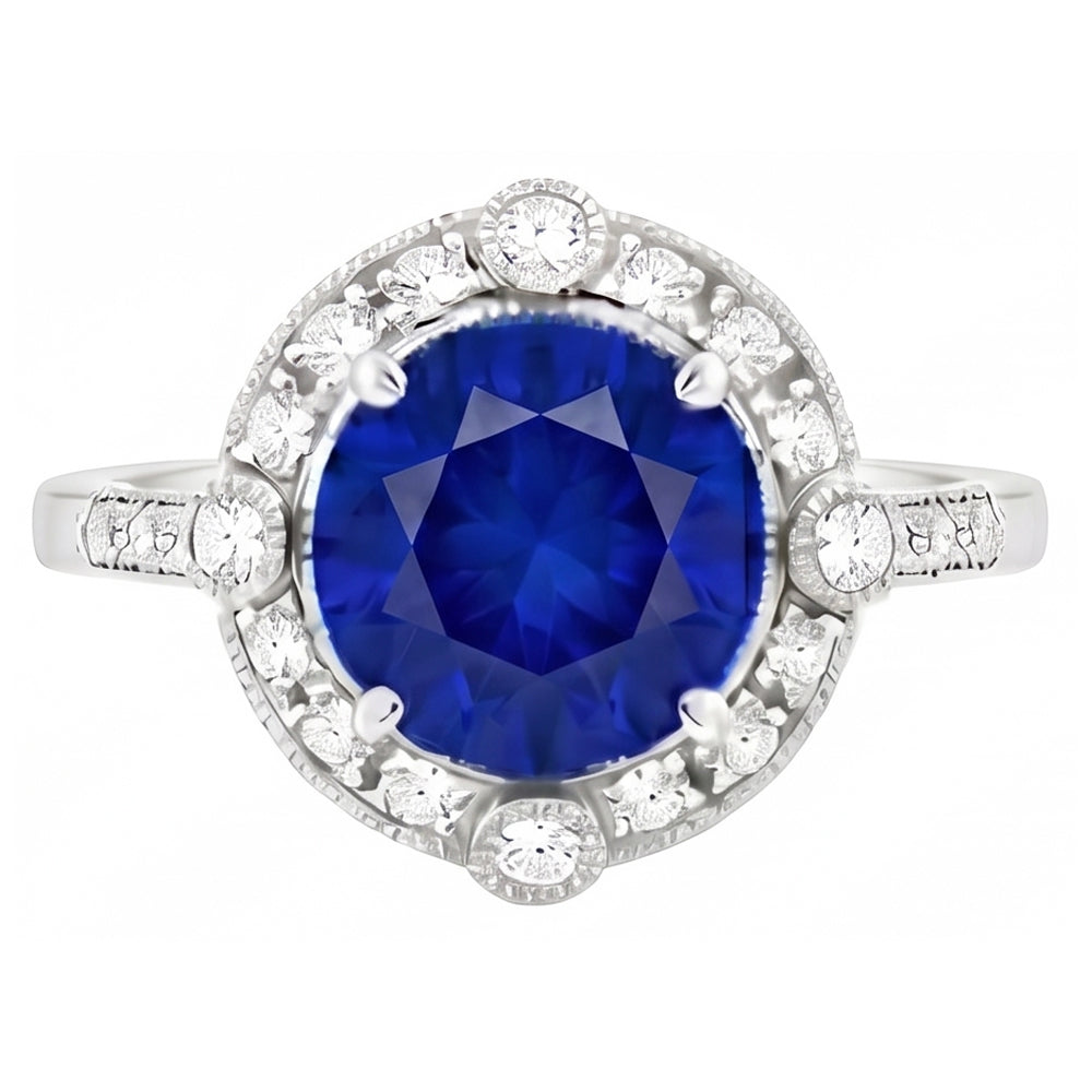 Gorgeous 5.61 Carats Sri Lanka Sapphire Round And Natural Earth Mined DIAMOND ( NOT LAB GROWN ) Gold Ring