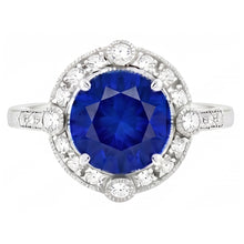Gorgeous 5.61 Carats Sri Lanka Sapphire Round And Natural Earth Mined DIAMOND ( NOT LAB GROWN ) Gold Ring