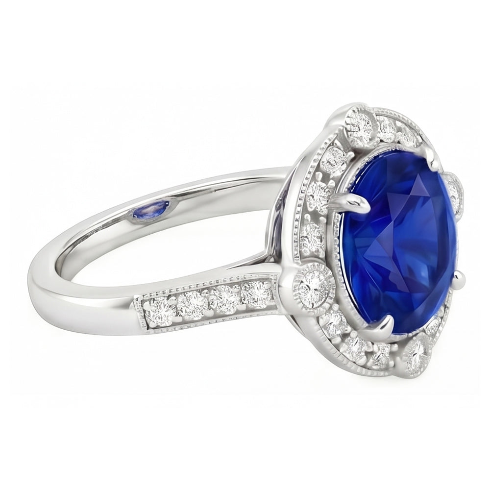 Gorgeous 5.61 Carats Sri Lanka Sapphire Round And Natural Earth Mined DIAMOND ( NOT LAB GROWN ) Gold Ring