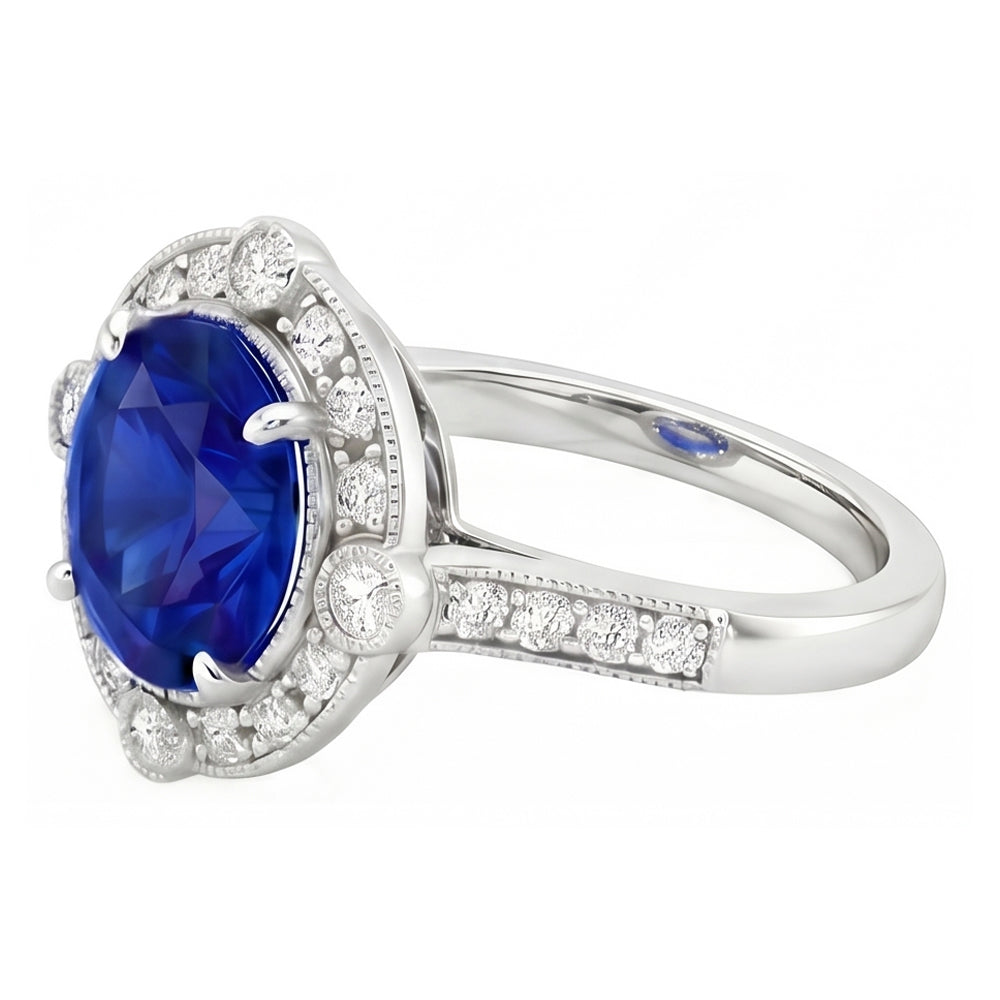 Gorgeous 5.61 Carats Sri Lanka Sapphire Round And Natural Earth Mined DIAMOND ( NOT LAB GROWN ) Gold Ring