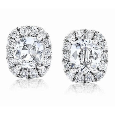 Gorgeous Cushion And Round Cut Real 5.50 Carats Diamond Halo Stud Earrings