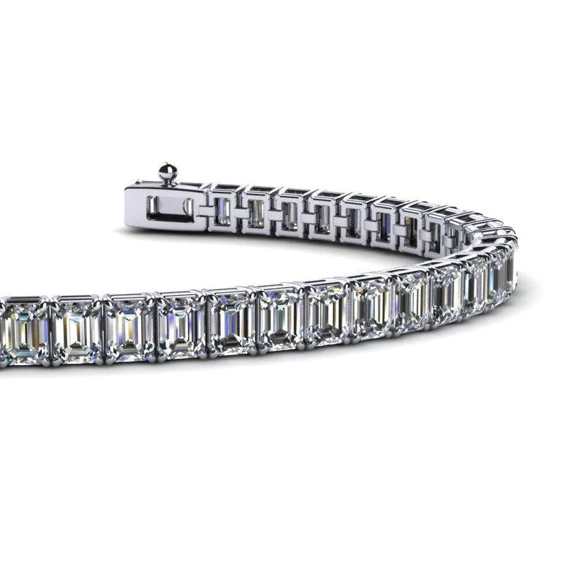 Gorgeous Emerald Cut Real Diamond Tennis Bracelet White Gold 14K 23.85 Ct.