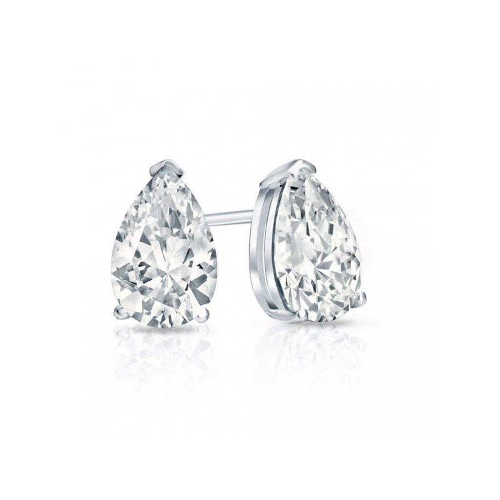 Gorgeous Pear 2 Carats Solitaire Genuine Diamond Stud Earrings White Gold 14K