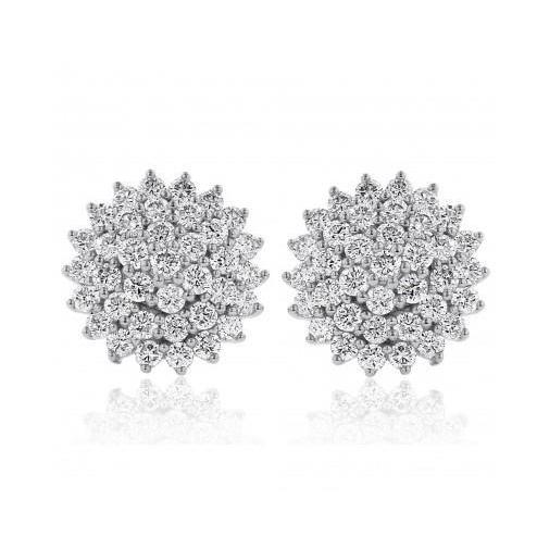 Gorgeous Round 3.70 Carats Real Diamond Halo Stud Earrings 14K White Gold