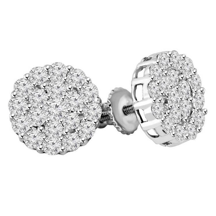 Gorgeous Round 4 Carats Real Diamond Women Stud Earring White Gold 14K