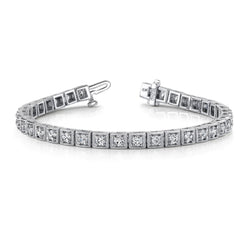 Gorgeous Round Prong Set Real Diamond Square Link Bracelet White 7 Ct