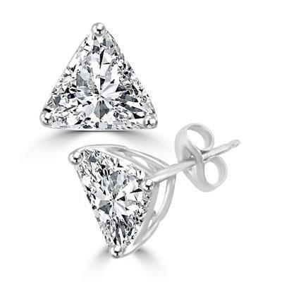 Gorgeous Trilliant Cut Real Diamond 2 Carats Stud Women Earring White Gold