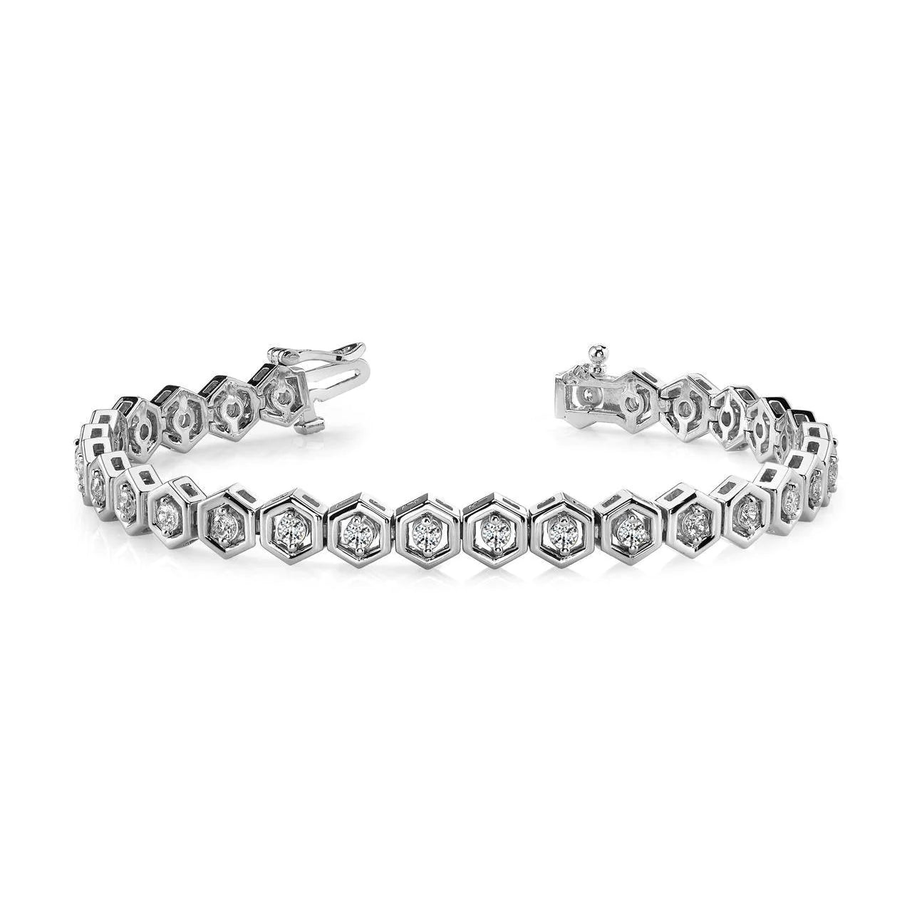 Gorgeous Two Prong Set Natural Round Diamond 5 Carats Hexagon Link Bracelet