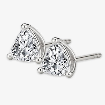 Gorgeous Trilliant Cut Real Natural Earth Mined Diamond 2 Carats Stud Women Earring White Gold