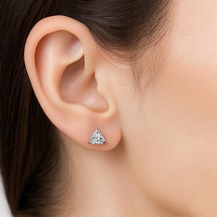 Gorgeous Trilliant Cut Real Natural Earth Mined Diamond 2 Carats Stud Women Earring White Gold